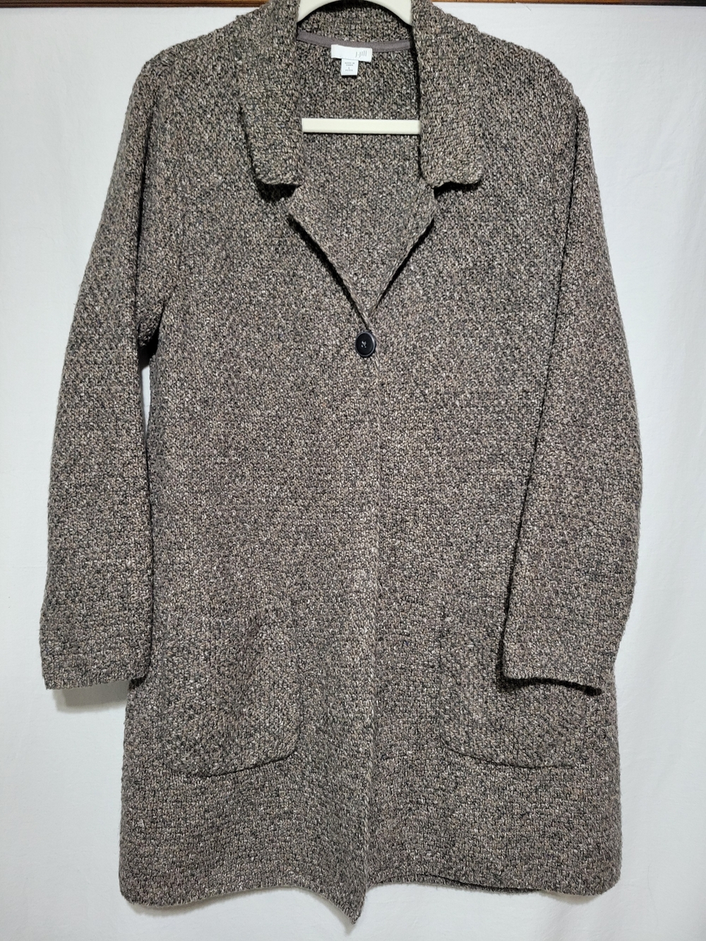 J. Jill Marled Taupe Open-Front Button Cardigan